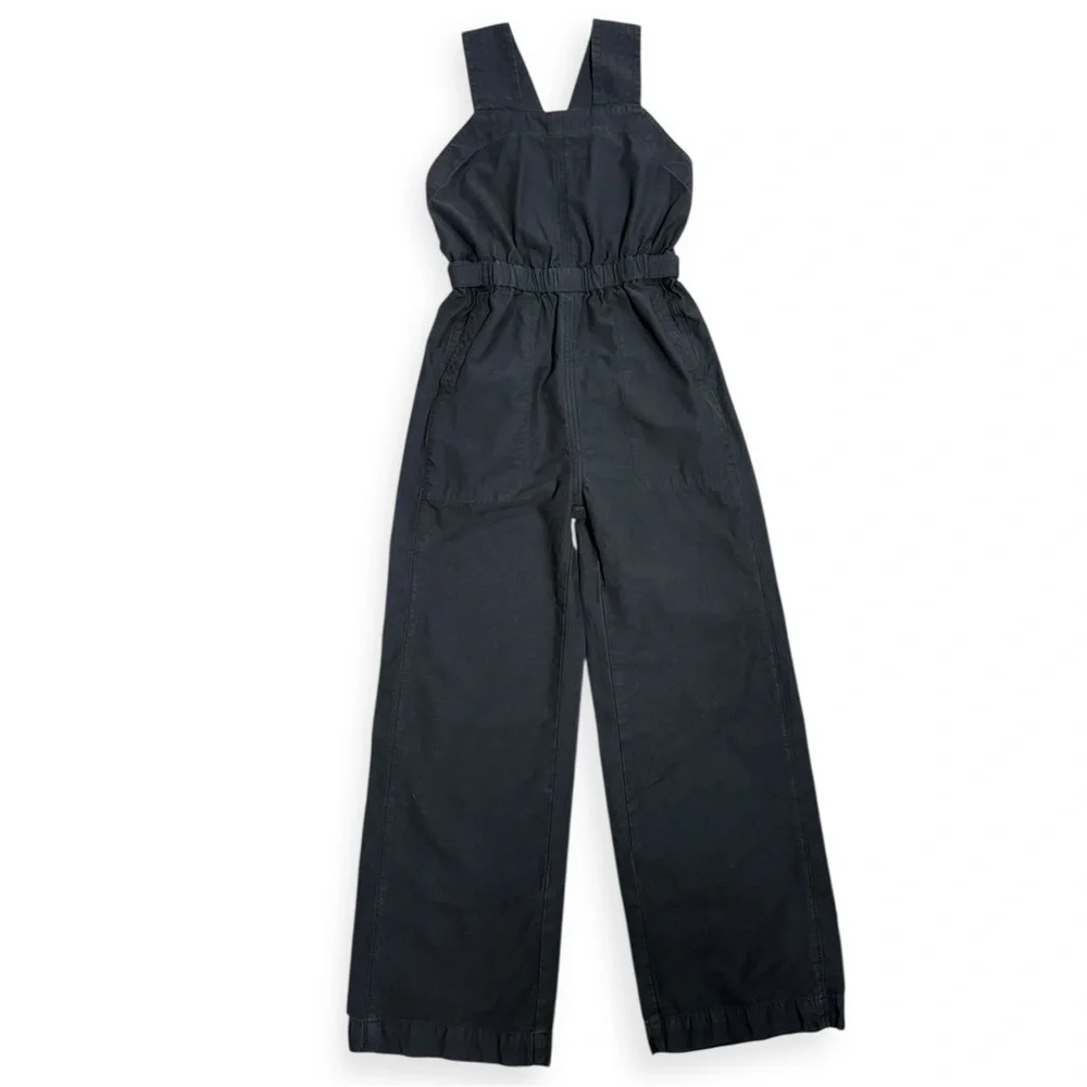 Everlane The Fatigue Apron Cotton Linen Jumpsuit Size 00 Small washed black